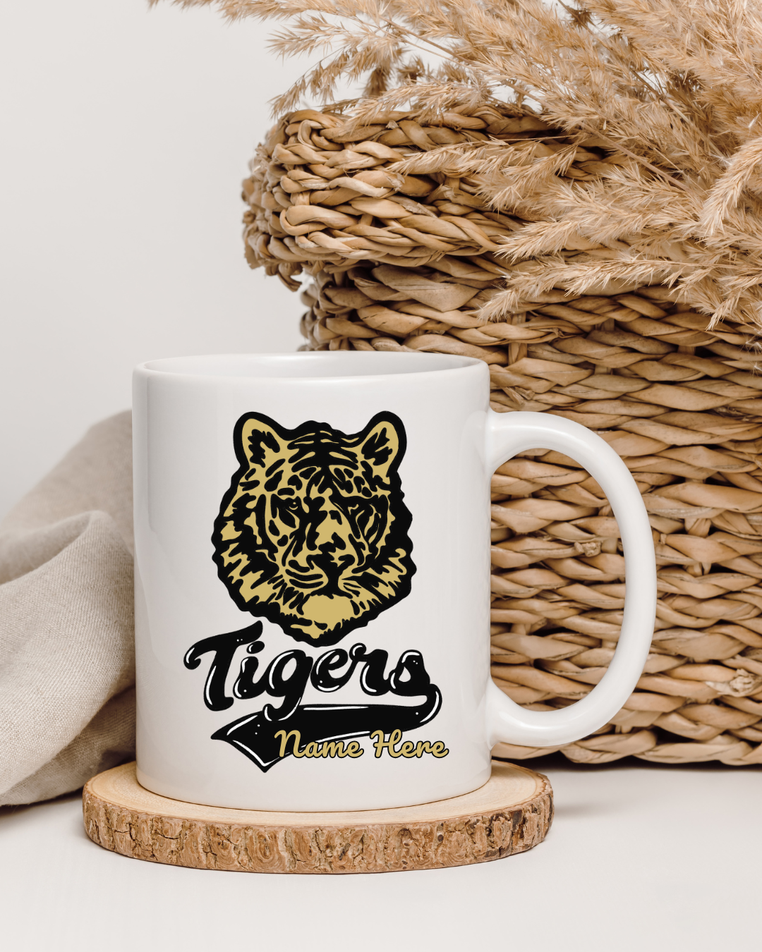 Tiger Mascot Mug Pink/Gold (Name-Optional)