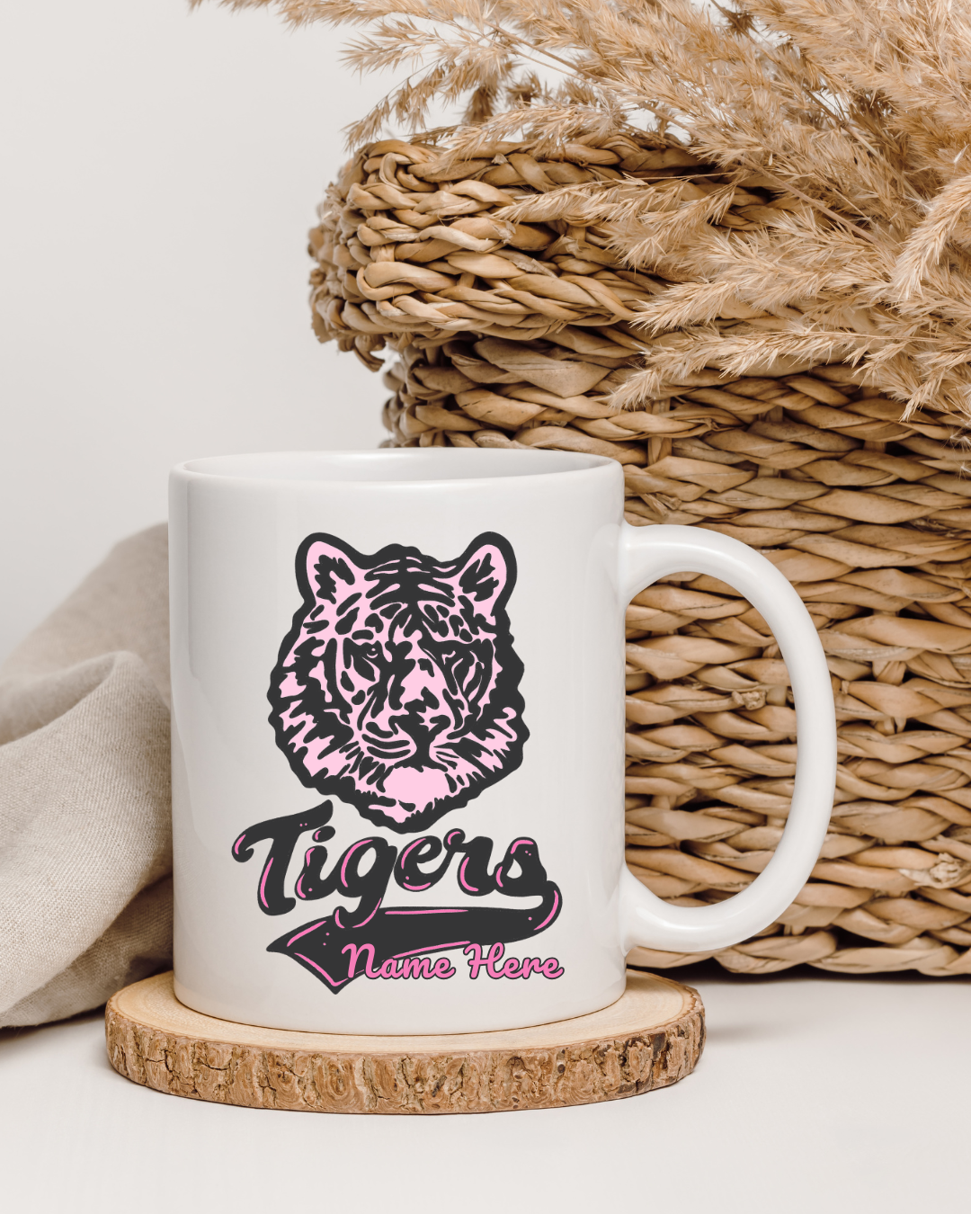 Tiger Mascot Mug Pink/Gold (Name-Optional)