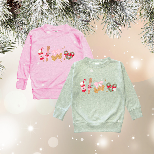 Toddler/Youth Christmas Treats Crewneck (Sage & Cotton Candy)
