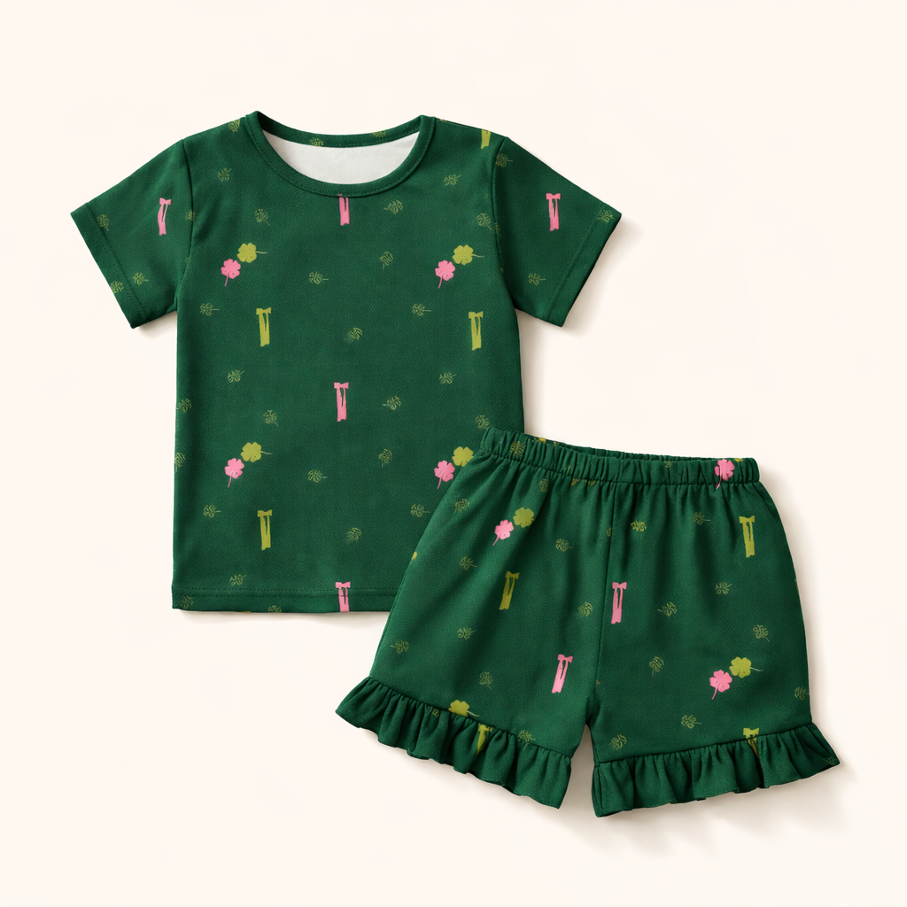 Lucky Clover Toddler Ruffle Shorts Set