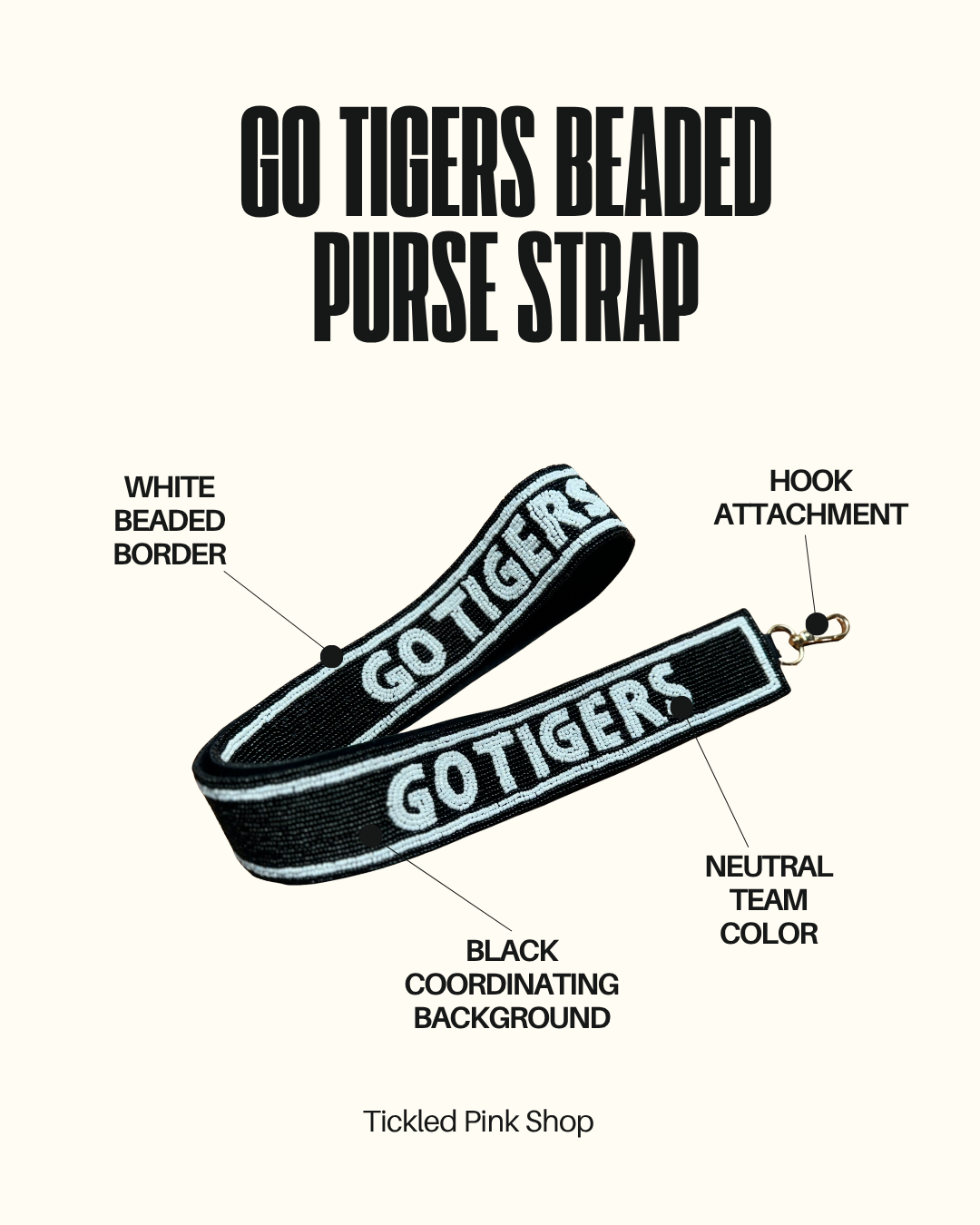 Go Tigers Beaded Purse Strap