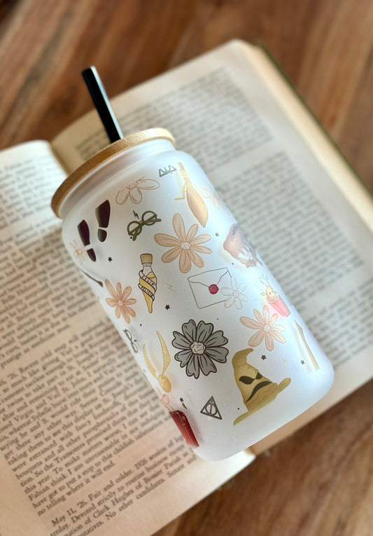 Retro Magical Books Frosted Glass Can