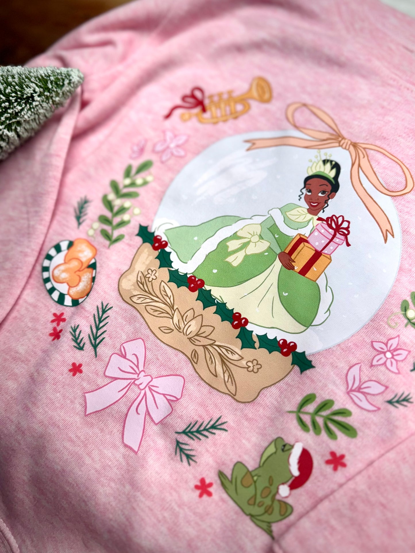 Toddler/Youth Frog Princess Christmas Crewneck (Sage & Cotton Candy)