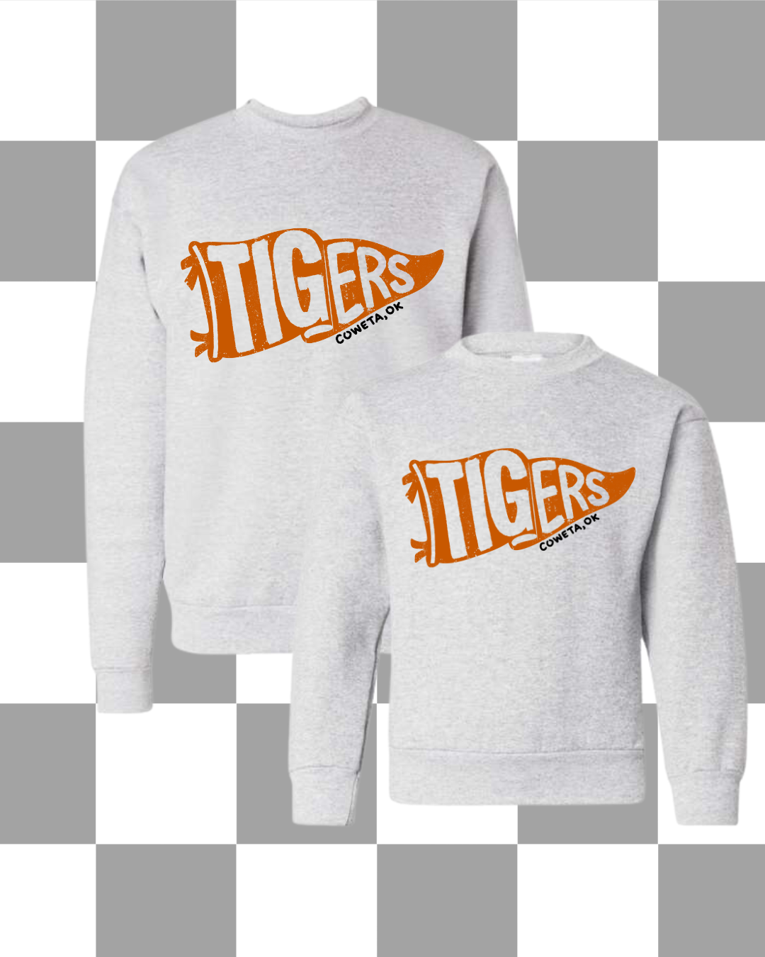 Coweta Tigers Sweatshirt Adult, youth, toddler Sizes (2 Colors Available)