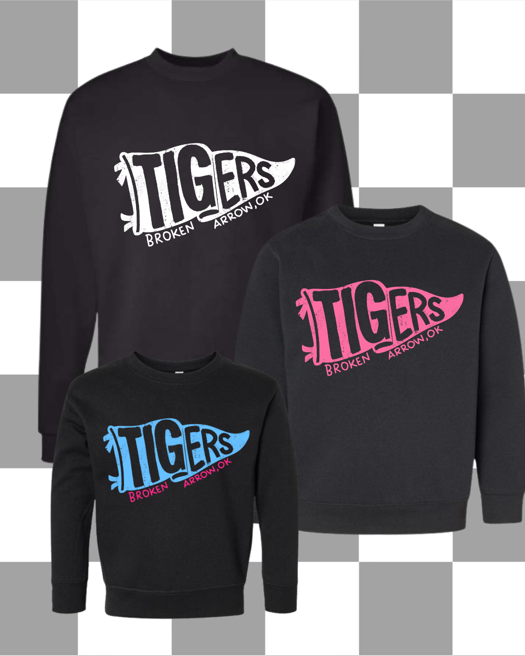 BA- Tigers Flag Tee/Sweatshirt Adult, Youth, Toddler Sizes (3 Colors Available)