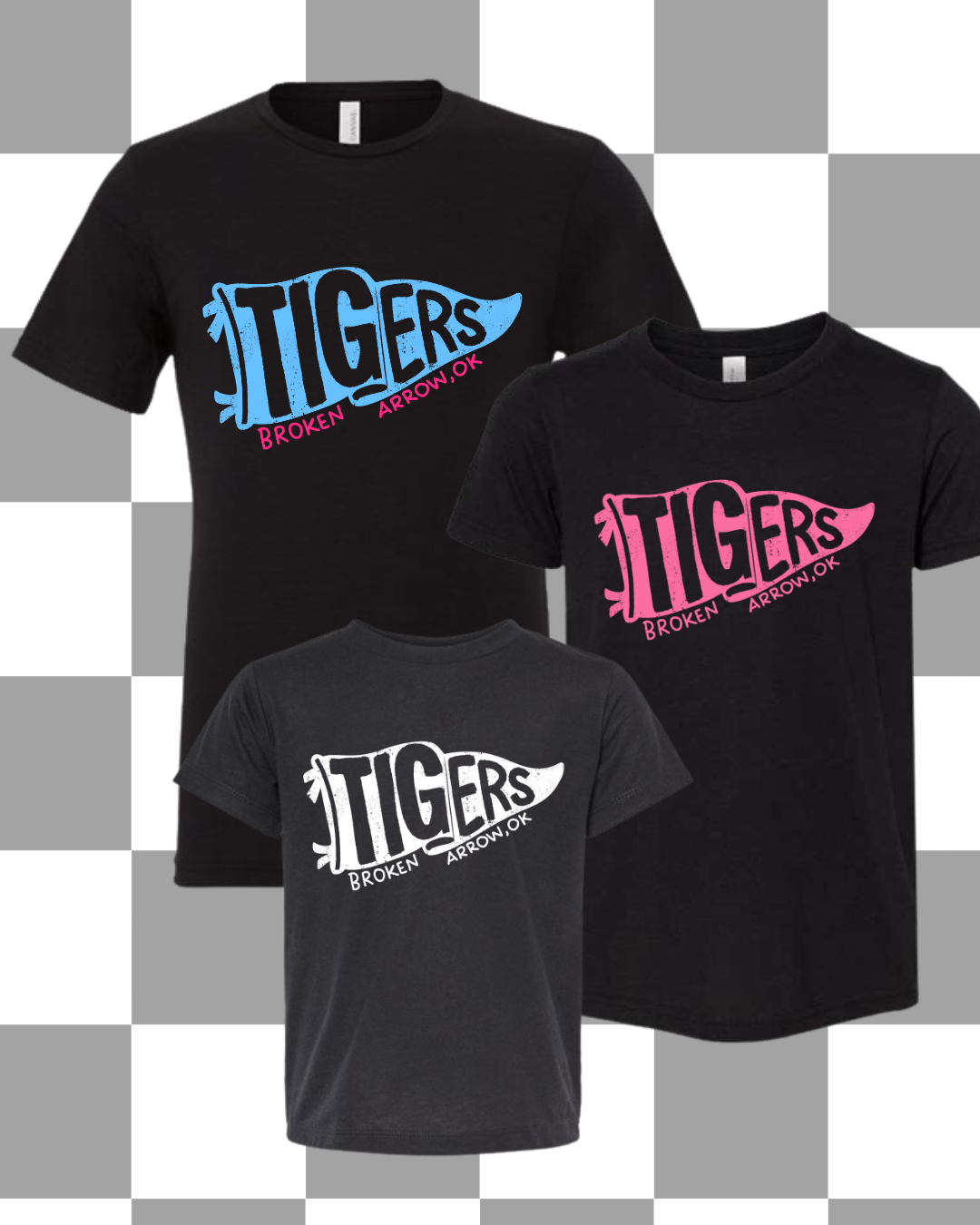 BA- Tigers Flag Tee/Sweatshirt Adult, Youth, Toddler Sizes (3 Colors Available)