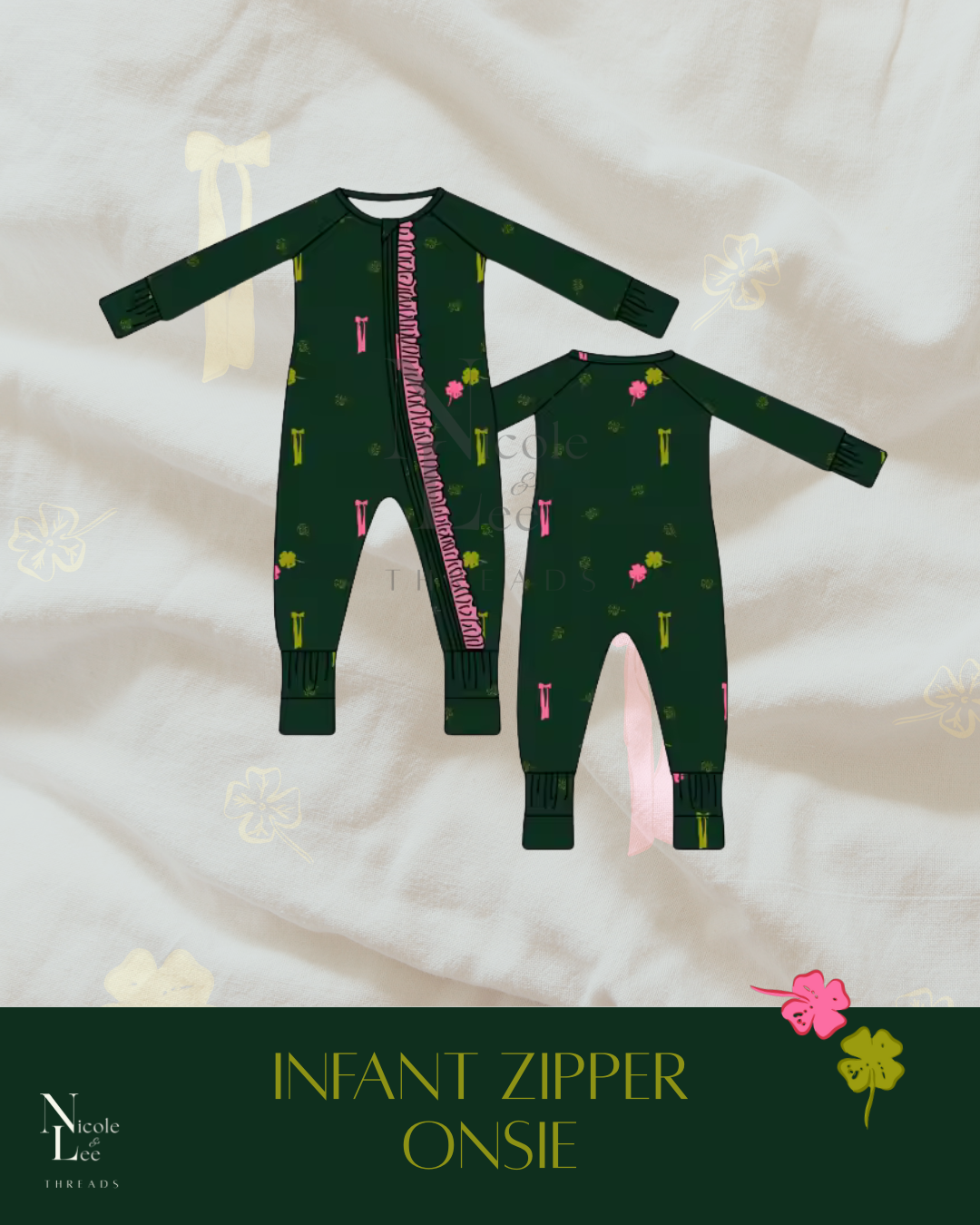 Lucky Clover Infant Zipper Onsie