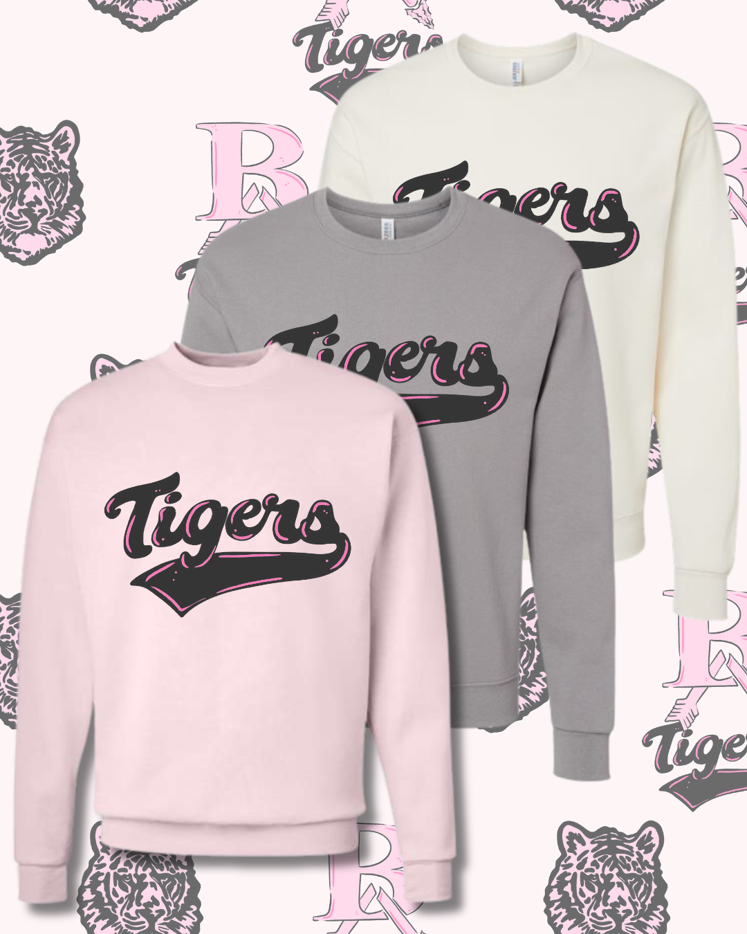 Pink Classic Tigers Adult Sweatshirt (3 Colors Available)