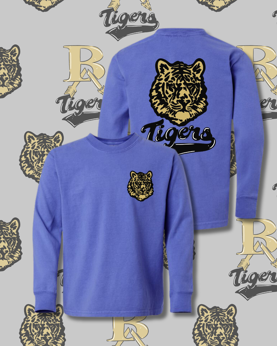 Retro Tigers Long Sleeve Tee Youth/Adult Sizes (3 Colors Available)